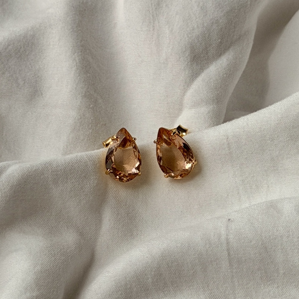 Pear Shape Earrings - Gold - Reconstituted Morganite